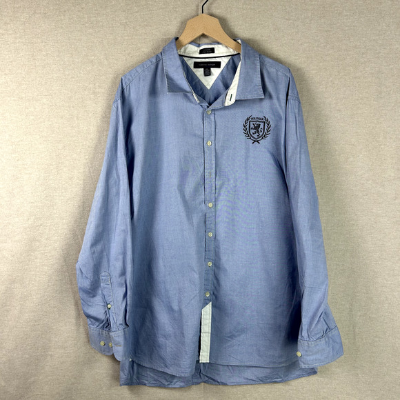 Tommy Hilfiger Mens Button Up Chambray Shirt Size XXL Preppy Embroidered Crest - Picture 1 of 11
